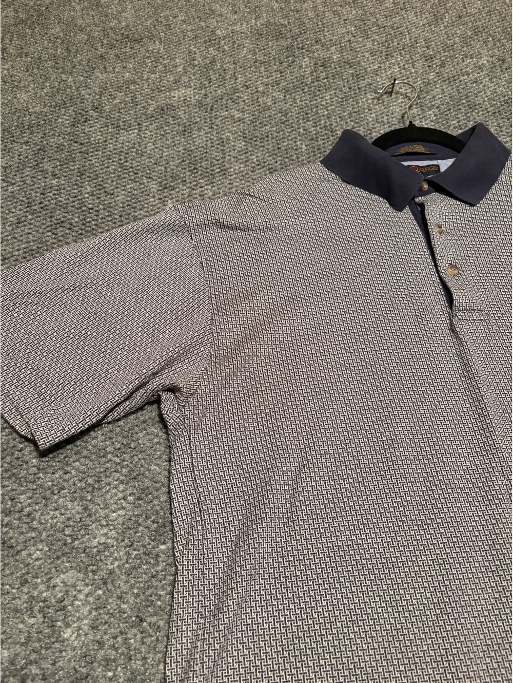 Tommy Hilfiger Golf Polo Cotton Navy Gray Geometric Basket Weave Men's Large